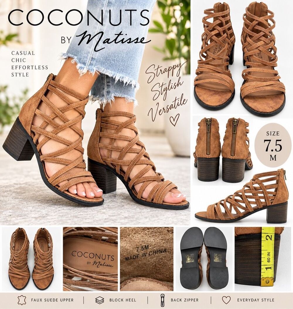 COCONUTS By Matisse Women's Neptune Suede Heeled Strappy Sandals Brown Size 7.5